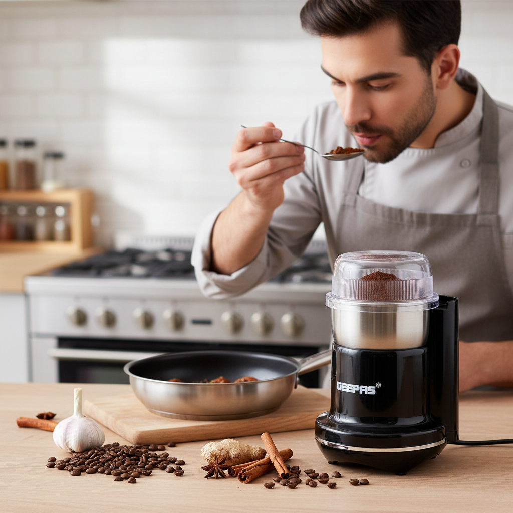Premium 200W Electric Coffee or Spice Grinder - Versatile Stainless Steel Blades - Compact Design with Clear Lid - 2 Year Warranty Included