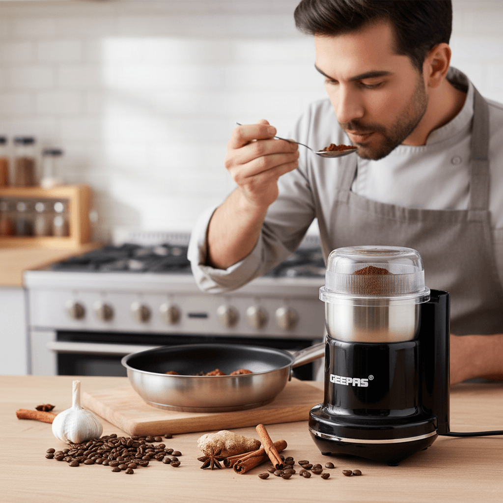 Premium 200W Electric Coffee or Spice Grinder - Versatile Stainless Steel Blades - Compact Design with Clear Lid - 2 Year Warranty Included
