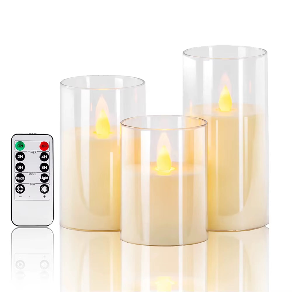 3Pcs/Set LED Flameless Candles Flickering Light with Remote Control for Festival Wedding Home Party Decor Lighting
