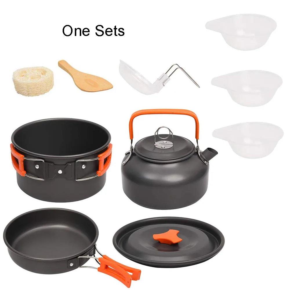 1Pcs/1Set Camping Cookware Kit Outdoor Cooking Set Aluminum Equipment Outdoor Pot Travel Tableware Kitchen Hiking Picnic BBQ