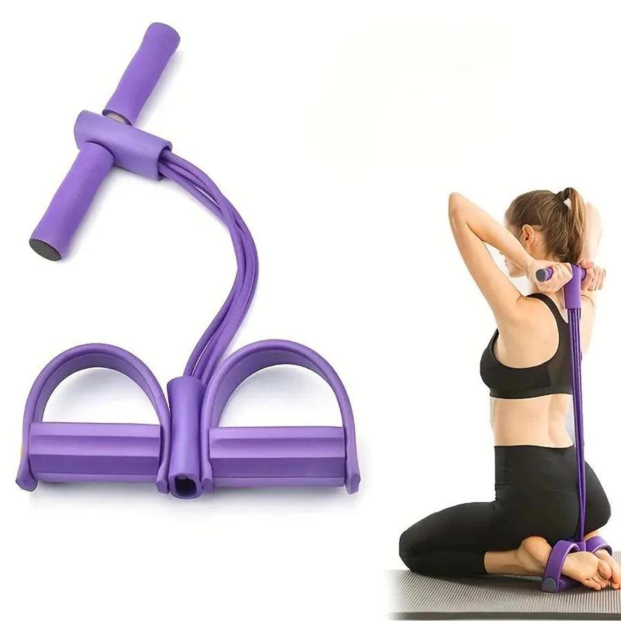 Purple 6-tube elastic yoga resistance band for full body stretching and fitness workouts