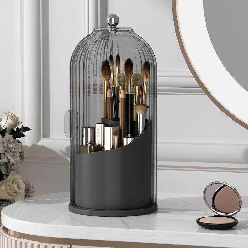 360° Rotating Makeup Brush Holder with Transparent Lid - Stylish Organizer for Vanity, Bathroom, and Desktop