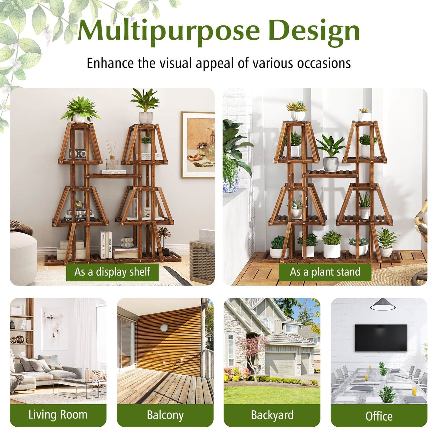 114 cm Tall Wooden Plant Stand - 5-Tier Rack for 10 Potted Plants