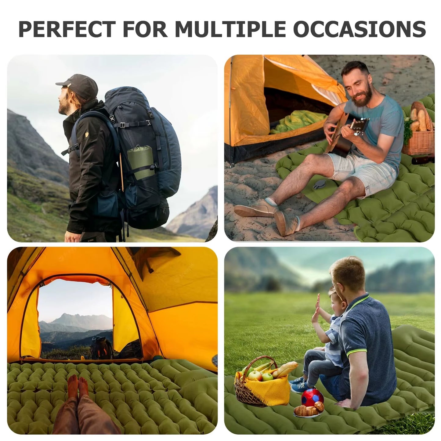 WESTTUNE Outdoor Camping Inflatable Mattress Thicken Sleeping Pad with Built-In Pillow & Pump Air Mat for Travel Hiking Climbing