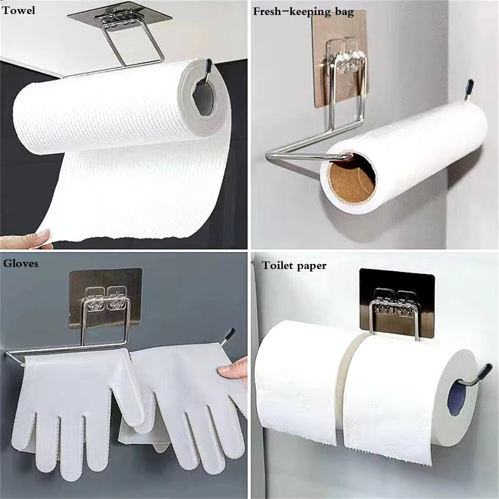 2PCS Adhesive Kitchen Paper Towel Holder & Toilet Paper Rack - Stylish Tissue Dispenser & Napkin Storage Solution