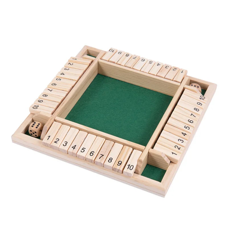 Shut the Box Dice Board Game Wooden Flaps & Dices Game 4 Players Pub Bar Party Supplies Family Entertainment for Kids & Adults