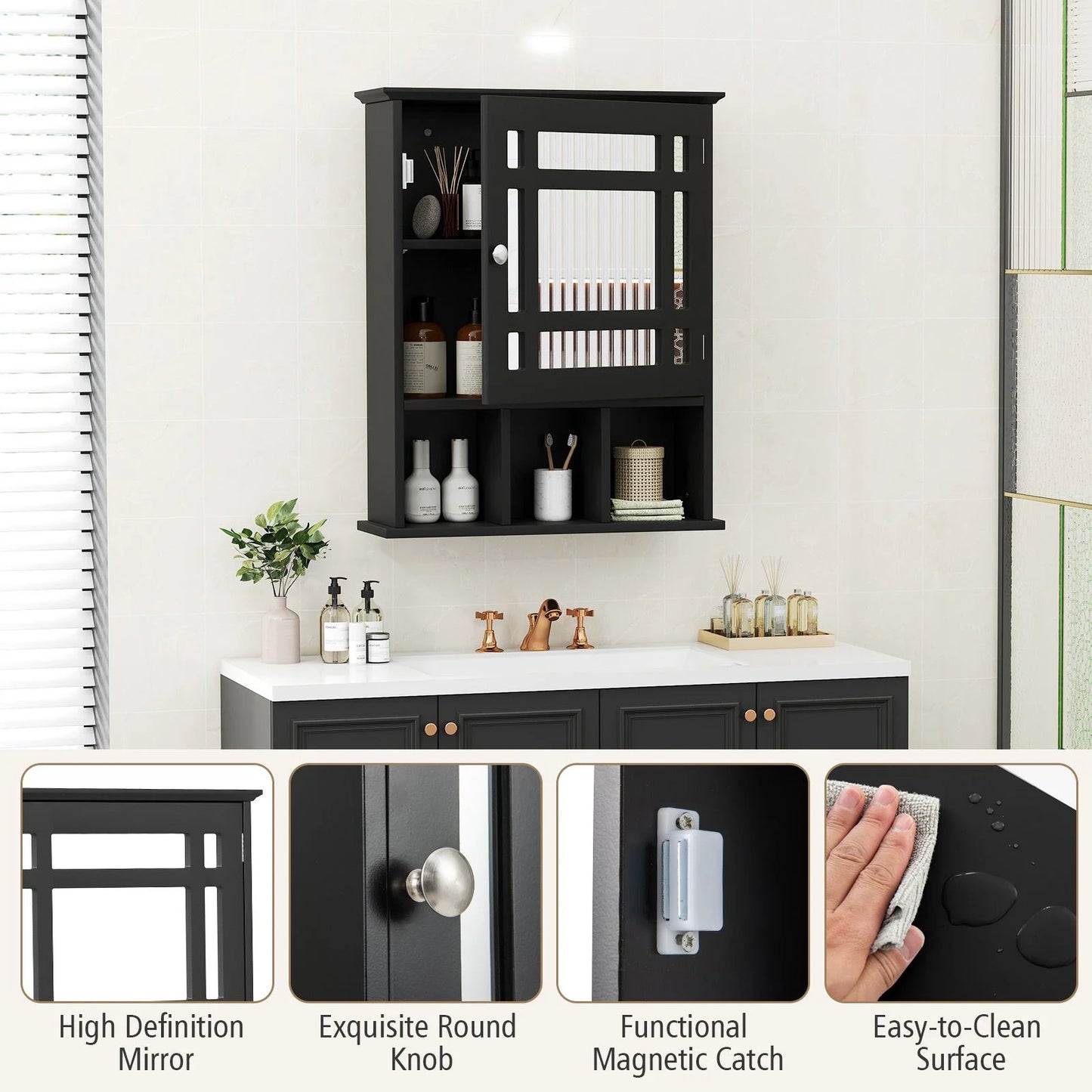 Mirror Door Cabinet featuring Adjustable Shelves and Three Spacious Compartments