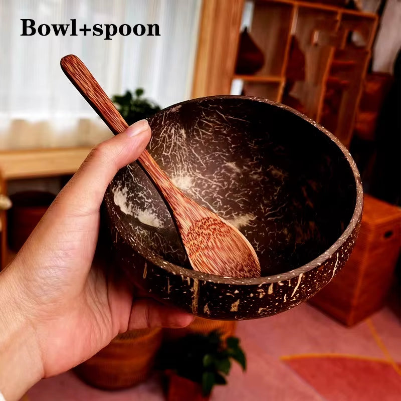 Natural Coconut Bowl Set Wooden Salad Ramen Bowl Coconut Wood Spoon Set
