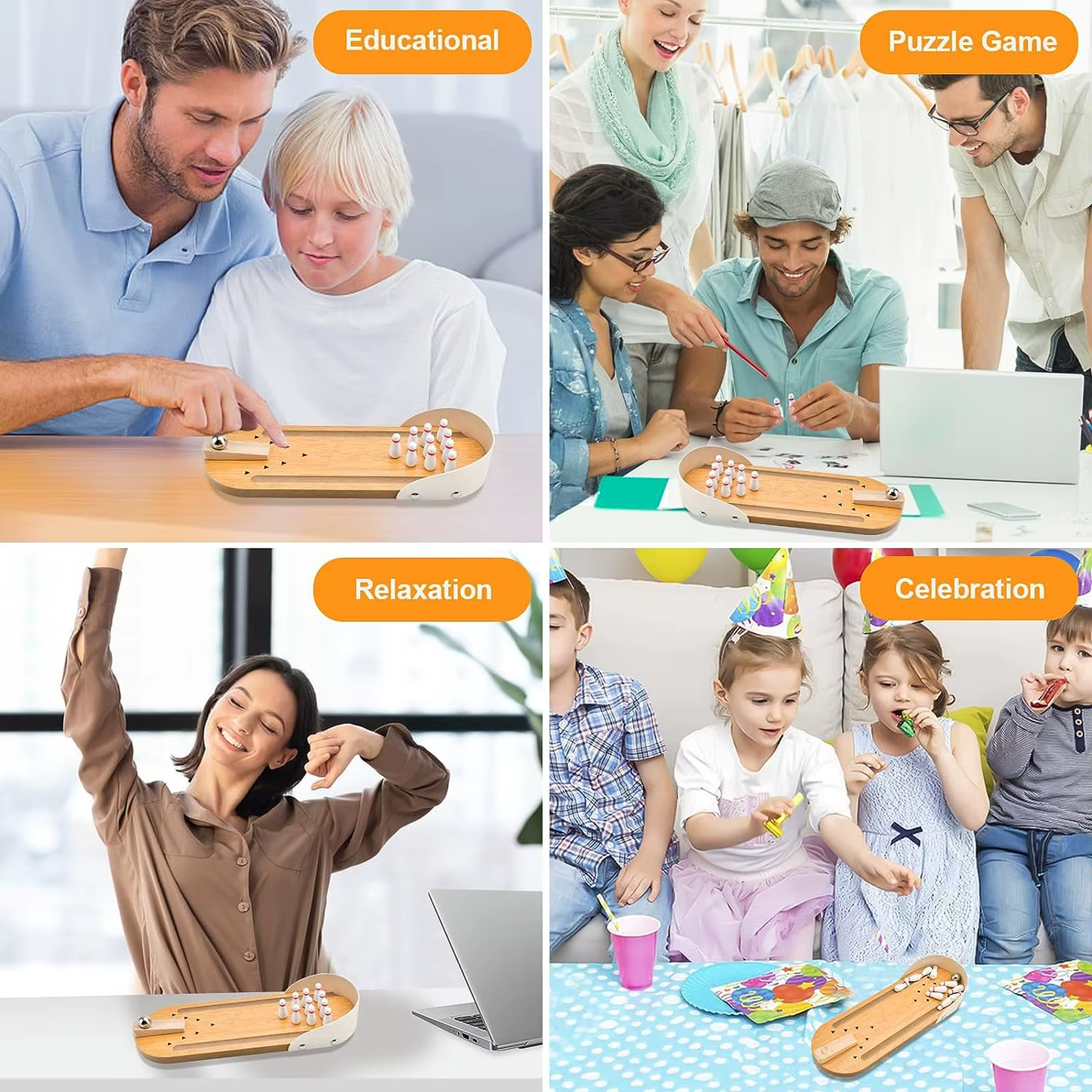 Mini Bowling Game - Wooden Desk Arcade for Fun & Stress Relief - Great Gift!