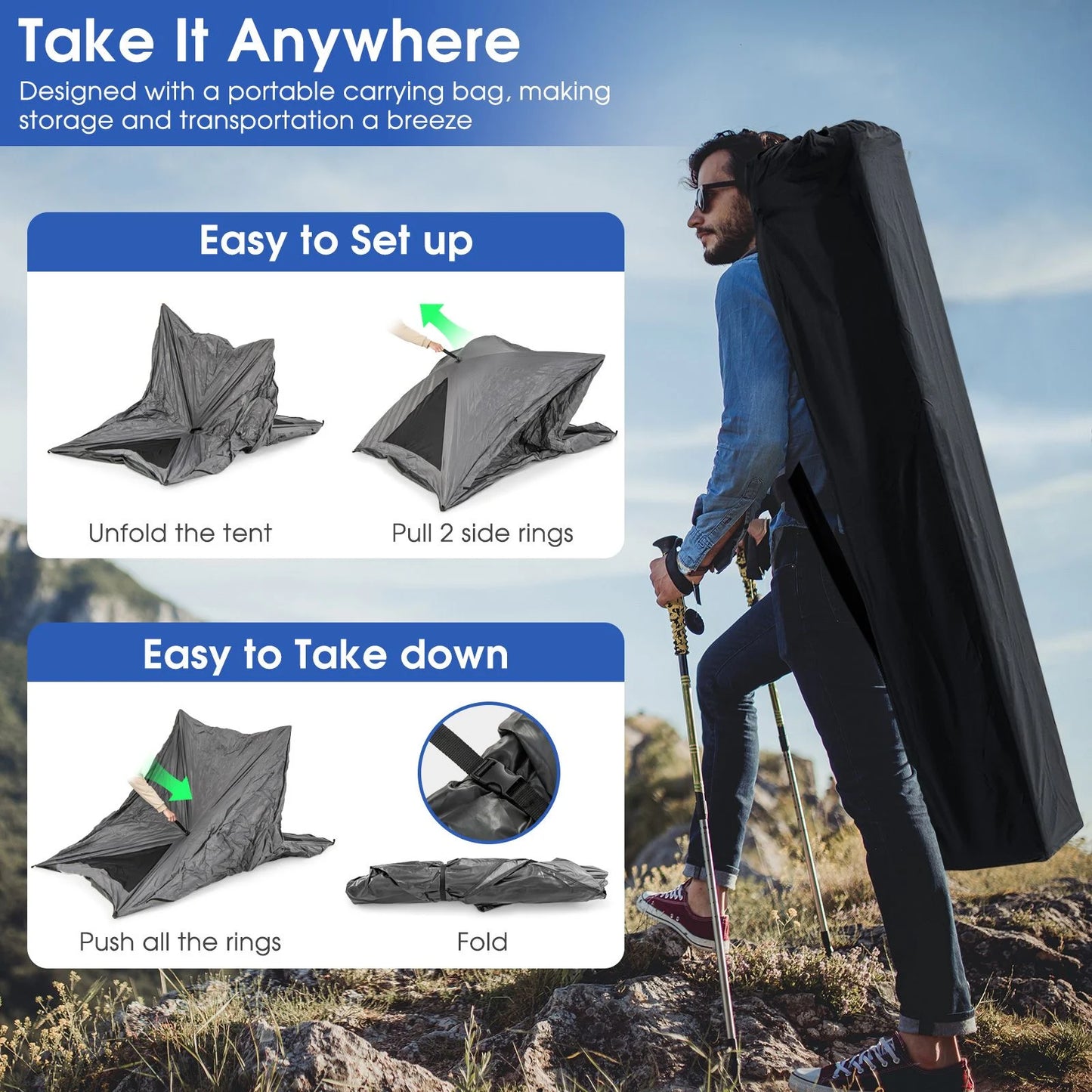 Pop-Up Camping Tent for 2-3 People with Carry Bag and Rainfly