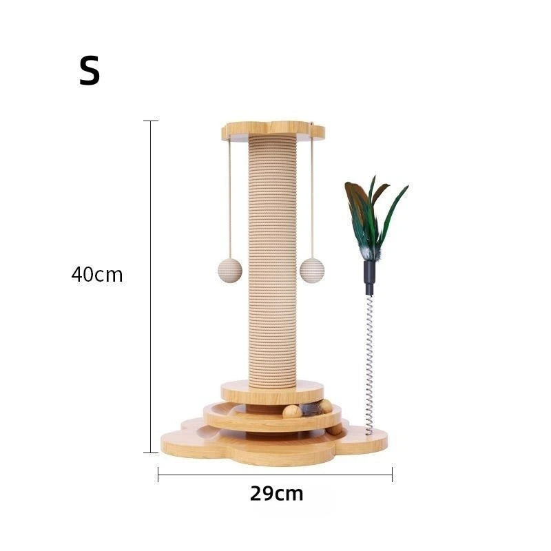 Interactive Solid Wood Cat Turntable with Sisal Scratching Board and Fun Ball Toys - Durable Cat Supplies for Endless Play!