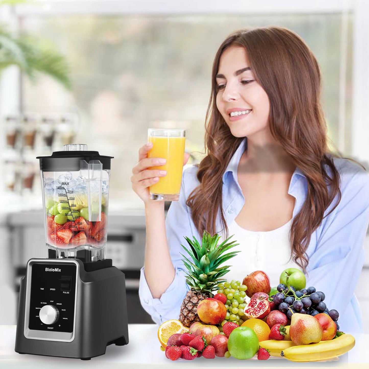 Digital BPA FREE 2L Automatic Professional Blender, Juicer Food Processor Ice Smoothies Fruit - FREE GIFT 600Ml Dry Jar