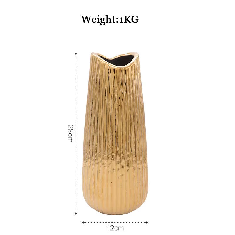 Elegant Golden Ceramic Vase for Home Decor - Perfect for Flower Arrangements, Living Room Styling, Modern Weddings, and Thoughtful Gifts