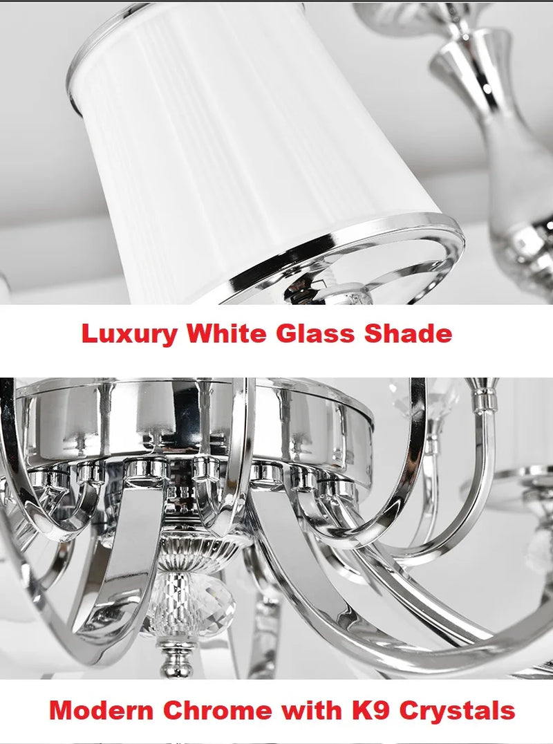 Elegant Chrome Modern Chandelier - Crystal LED Lighting Fixture for Living Room & Bedroom