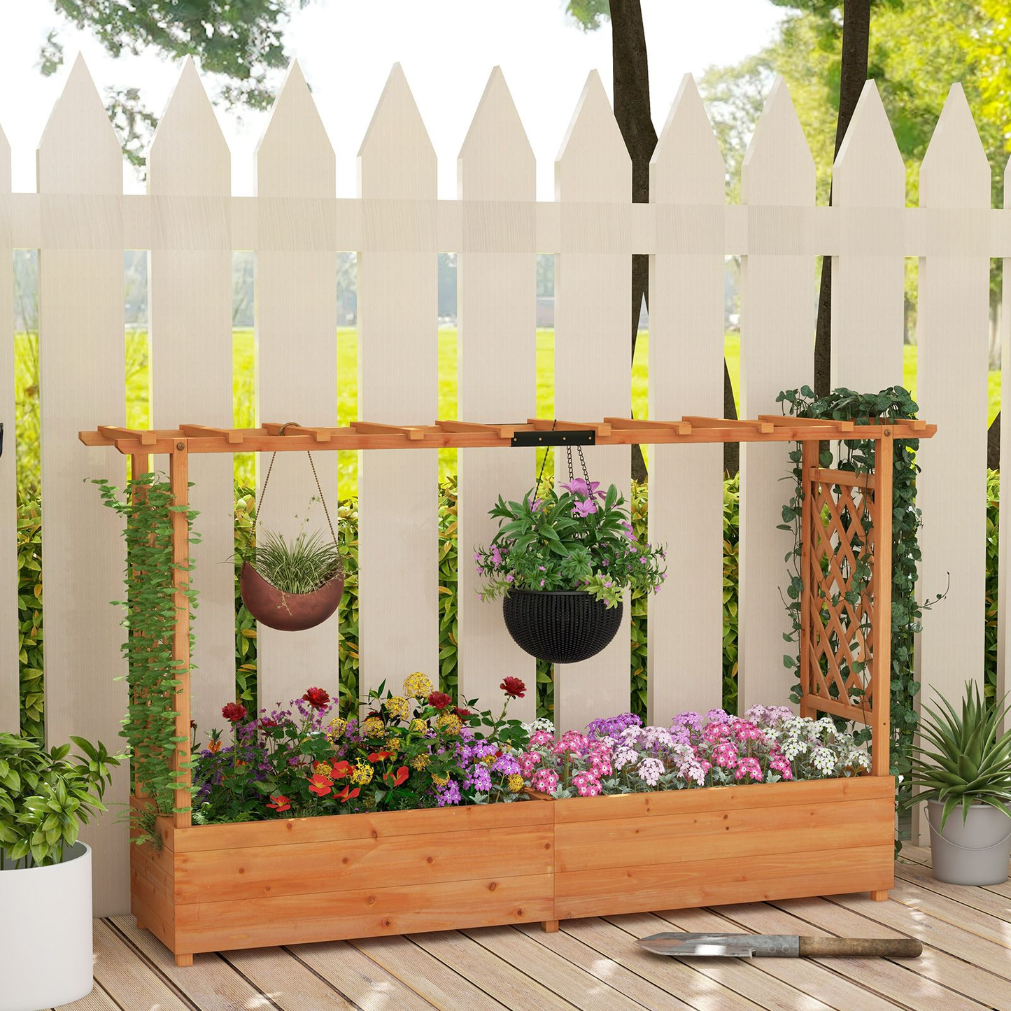 Elevated Garden Bed with Dual Trellis System and Canopy Roof