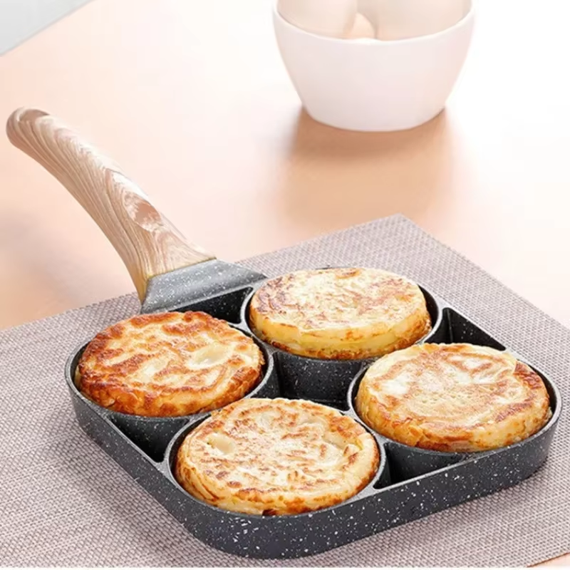 Four-Hole Omelette Frying Pan with Non-Stick Flat-Bottom sections
