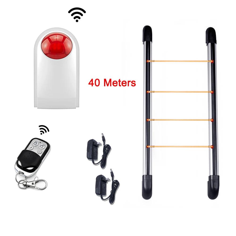 HomesshopUK wireless home security system with 4-beam infrared sensor and 40m range remote.