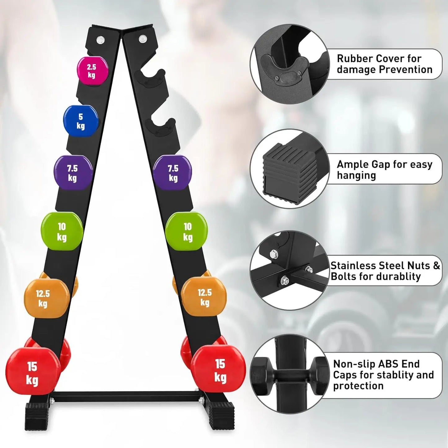 Dumbbell Rack A-shaped Dumbbell Stand for 6 Pairs of Dumbbells Weight Rack with Anti-slip Pads