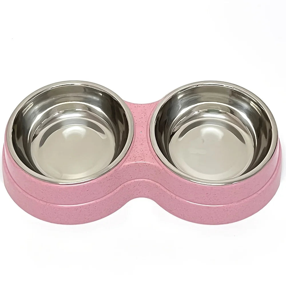 Dual Bowl Stainless Steel Pet Bowls for Dogs and Cats - Non-Skid Base