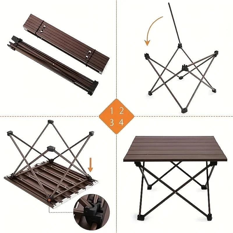 Portable Folding Stainless Steel Camping Side Table Multifunctional Beach Picnic Table for Outdoor BBQ Hiking Boating Cooking