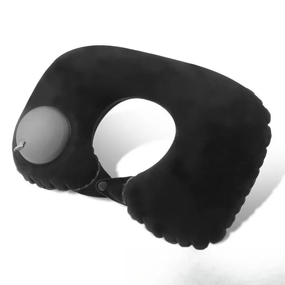 U Shaped Inflatable Travel Pillow Push Pump Portable Air Neck Support Cushion