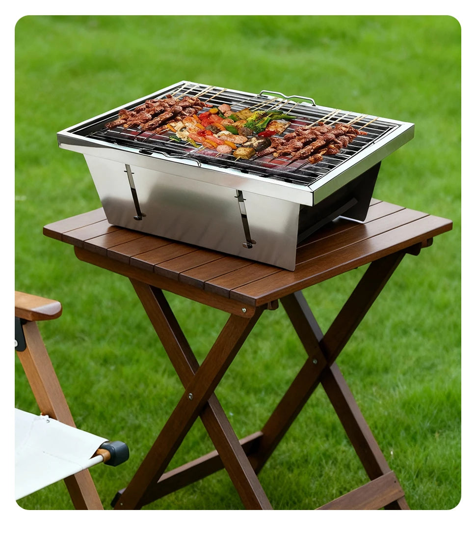 WESTTUNE IGT Barbecue Grill Folding Charcoal Firewood Stove Heater Portable Camping Picnic Cookware Stainless Steel BBQ Rack