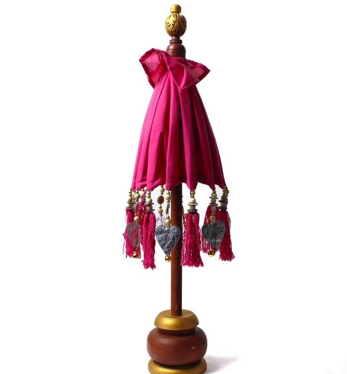 Pink Bali Home Décor Parasol by HomesshopUK with decorative tassels and heart charms