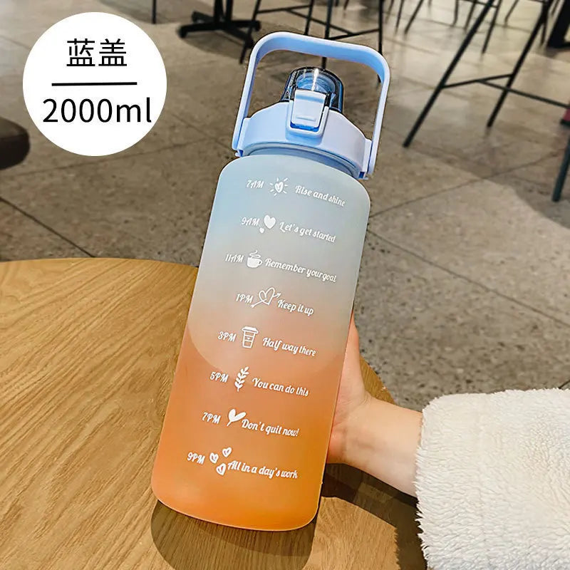 2000ML colourful Sports Water Bottle with Time Marker and Leak-proof Cup