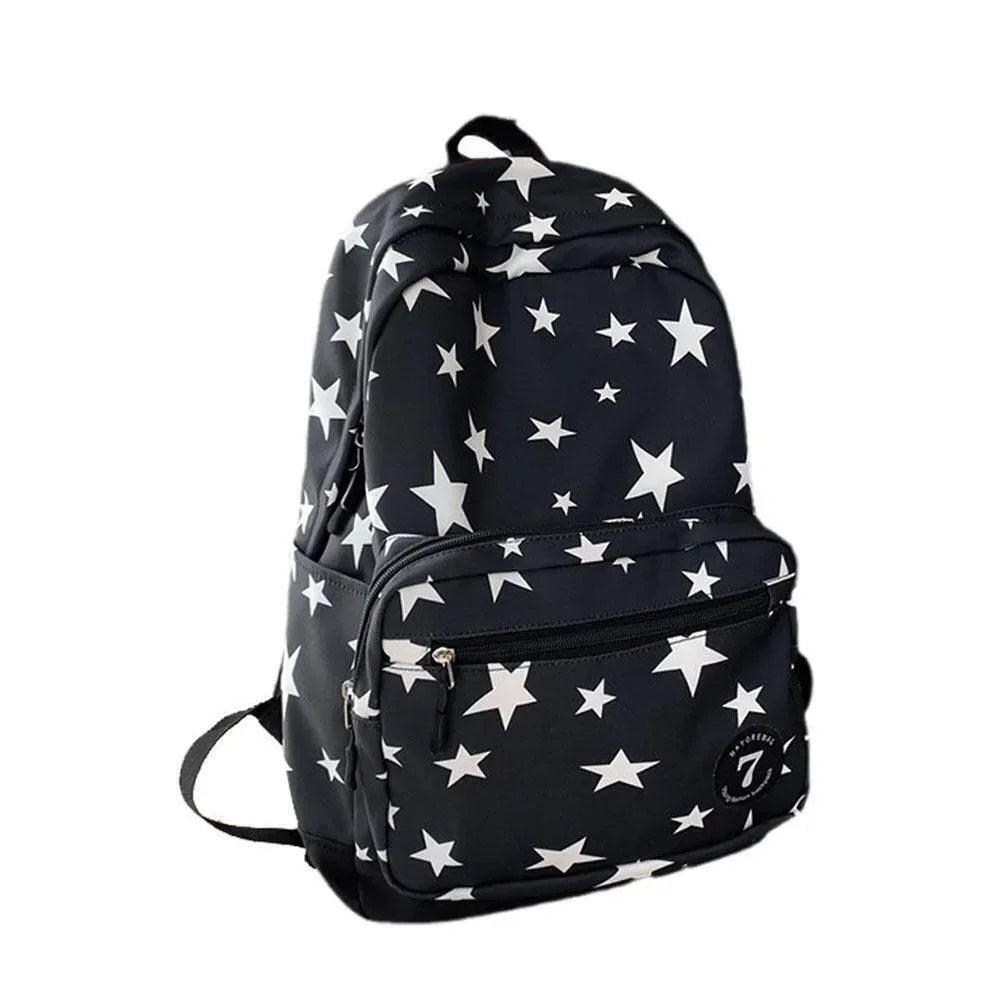Black nylon HomesshopUK Korean style school rucksack with white star print pattern
