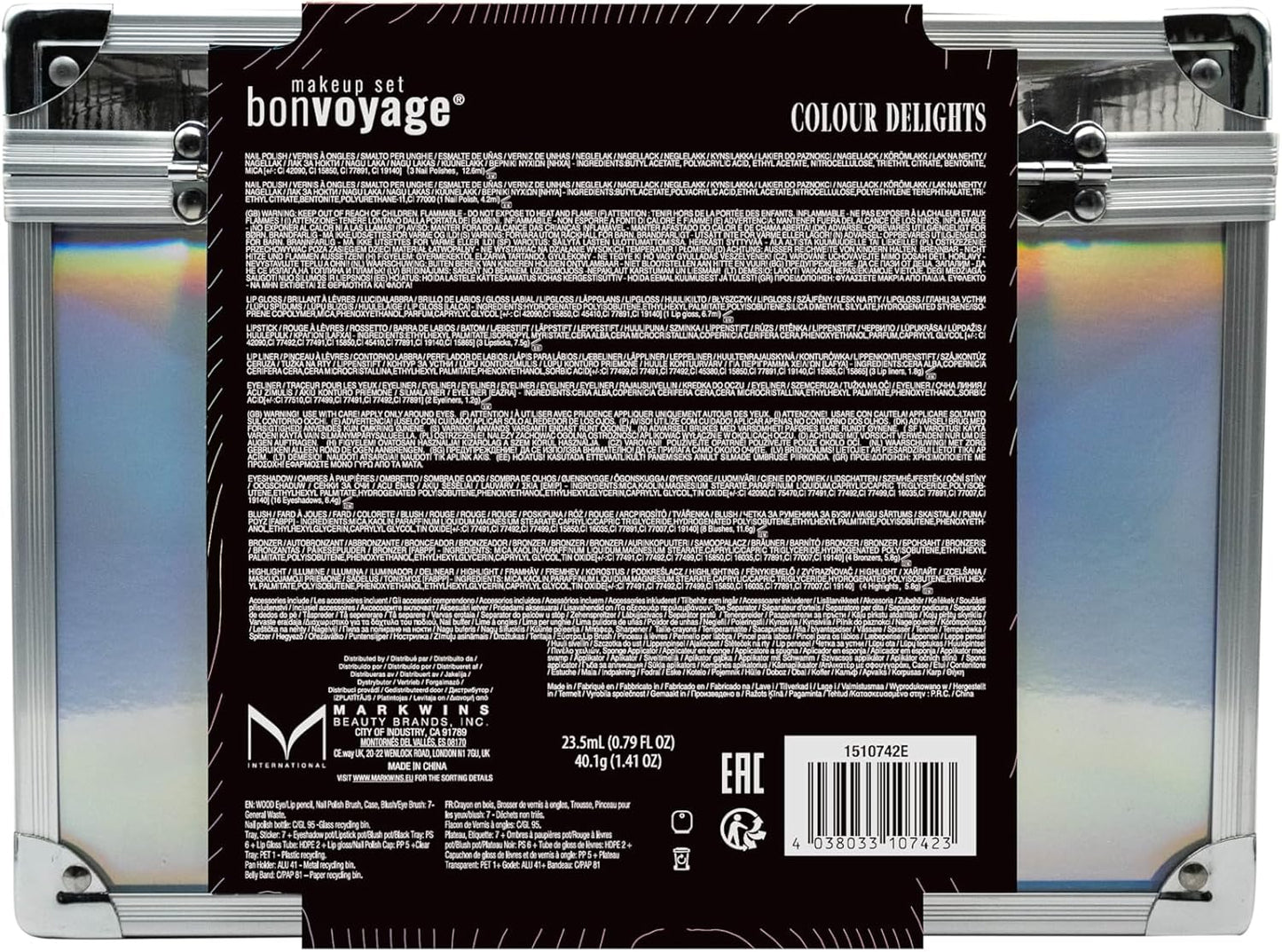 Professional Makeup Kit: Lipstick, Eyeshadows, Blush, Manicure and Pedicure Set in a Portable Transparent Case - Colour Delights