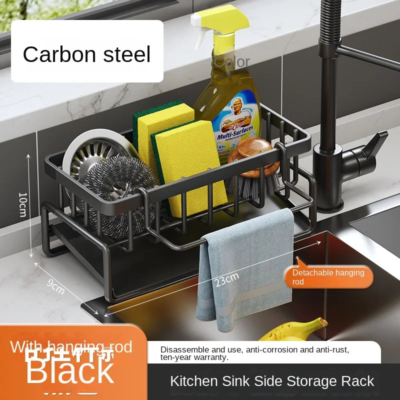 Versatile Stainless Steel Kitchen Shelf & Sponge Drain Rack - Perfect for Dishwashing Supplies and Dishcloth Storage