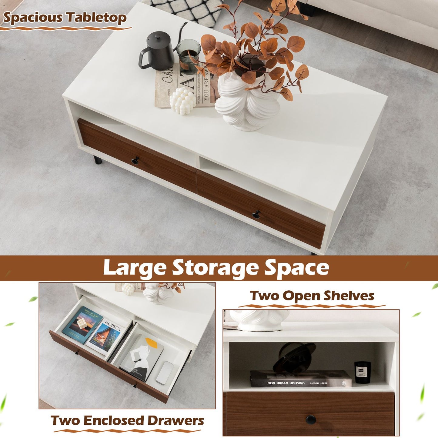 Rectangle Coffee Table with Durable Metal Legs for Home and Office Use