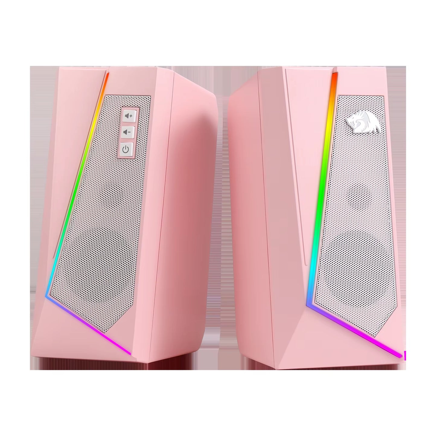 Vibrant GS520 RGB Desktop Speakers - 2.0 Channel PC Stereo with 6 LED Modes & Enhanced Sound in White/Pink