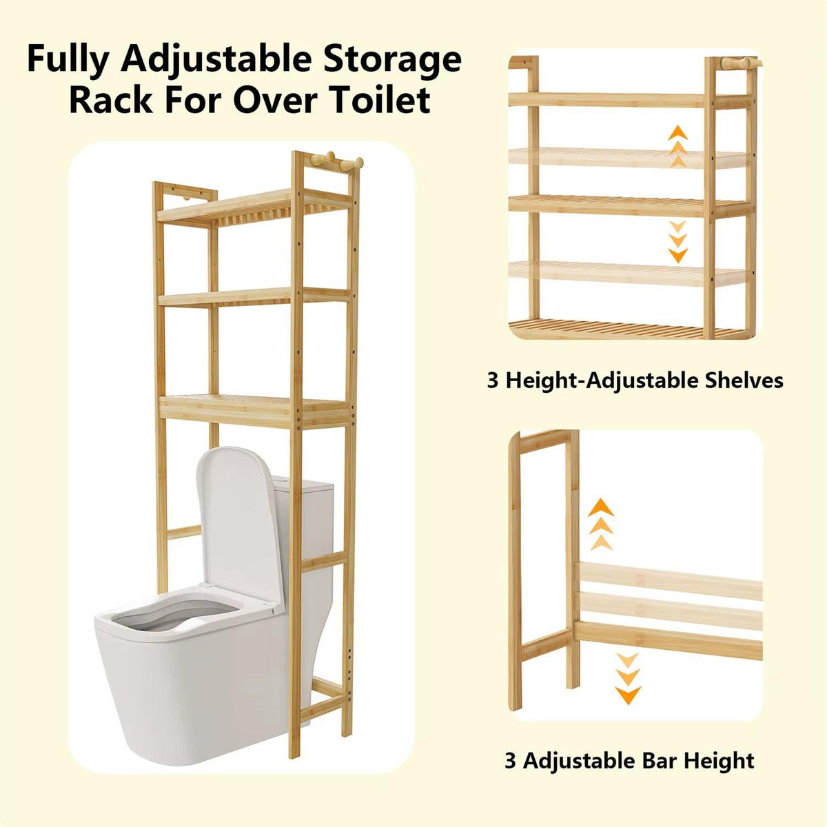 Over the Toilet Shelf Bathroom Bamboo Organizer over the Toilet Space-Saver 3-Tier Storage Shelf Cabinet