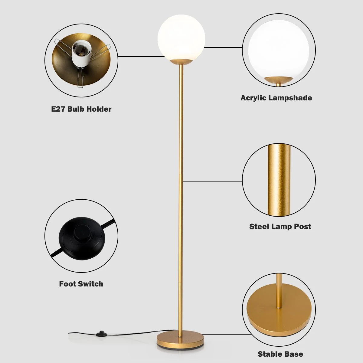 Acrylic-Shaded Globe Floor Lamp with Protective Cover