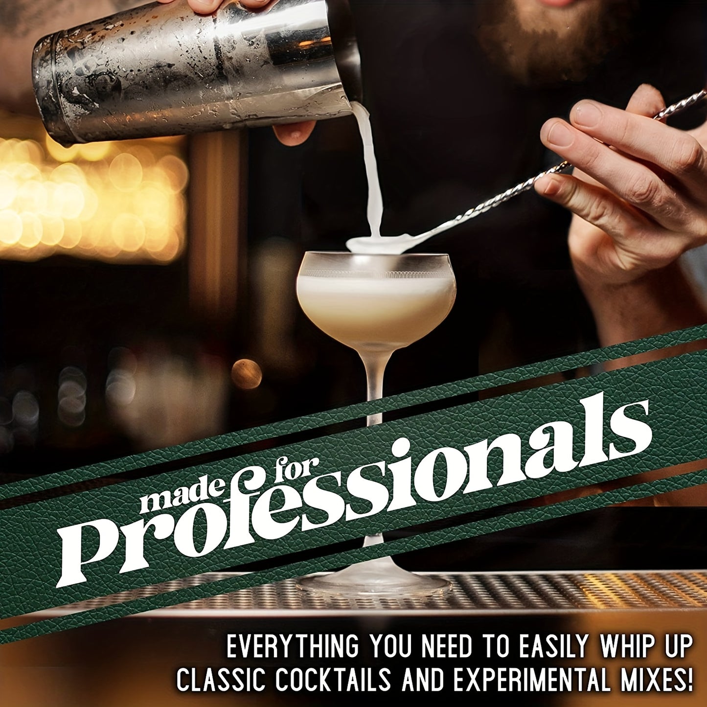 Heavy-Duty Stainless Cocktail Shaker Set & Bar Tools with Bamboo Stand