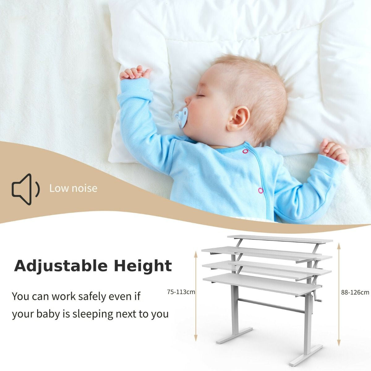 2-Tier Standing Desk with Adjustable Height and Crank Handle