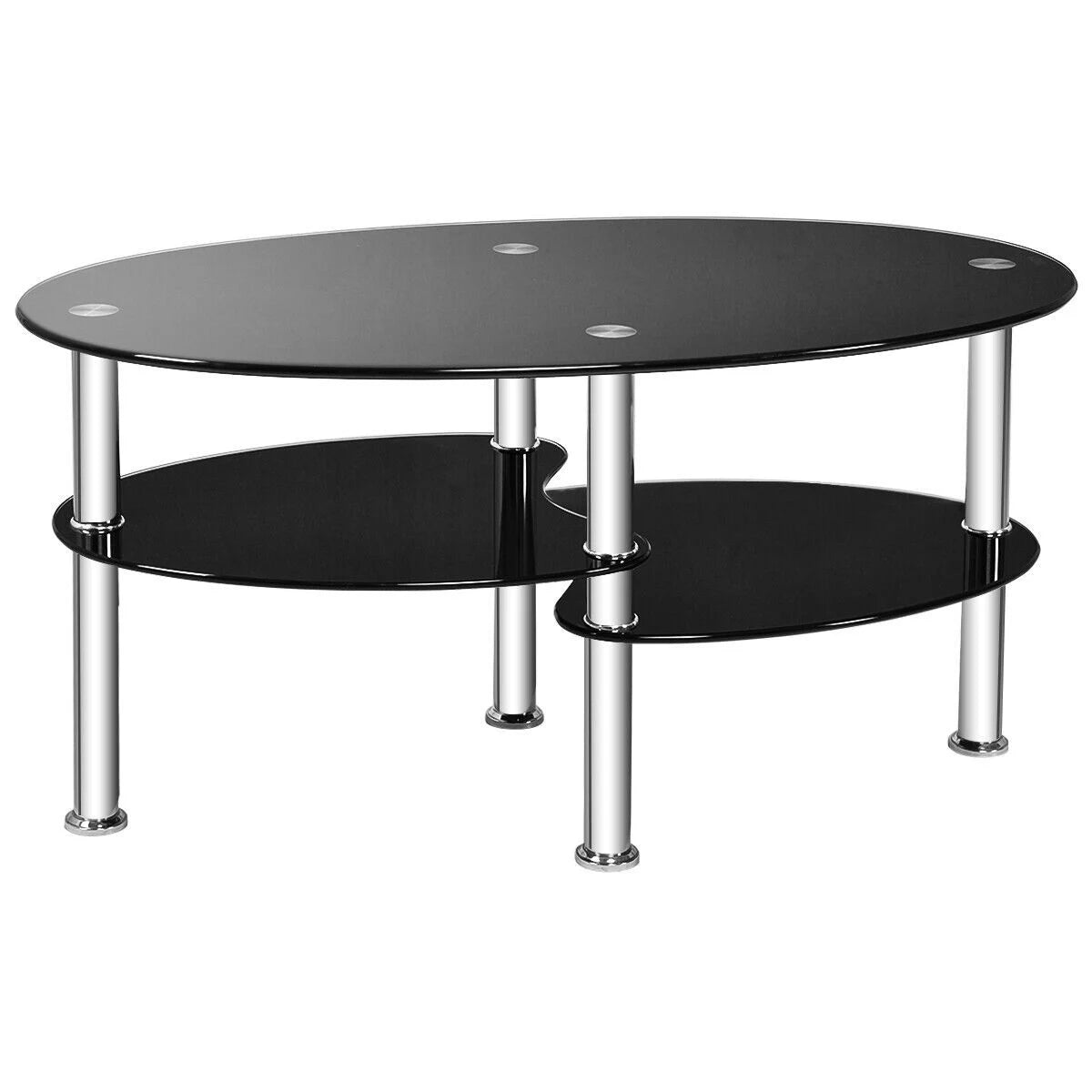 Three-Tier Tempered Glass Coffee Table with Two Shelves