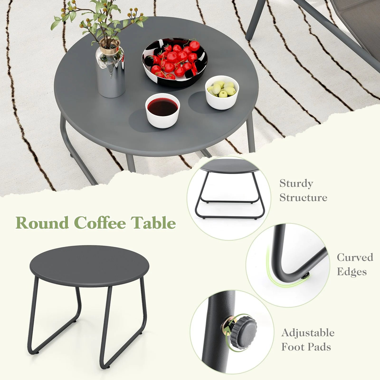 3-Piece Outdoor Bistro Set with Chairs and Coffee Table