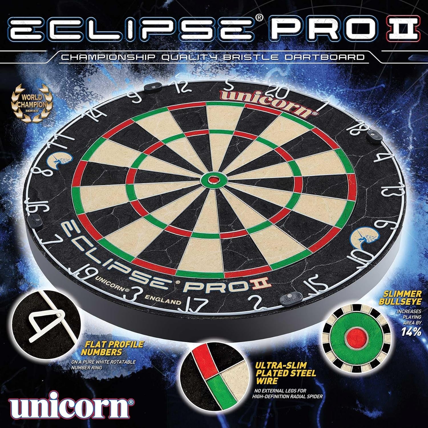 Eclipse Pro/Dartboard with Flat Profile Number Ring | Championship Quality Sisal Bristle | Staple-Free Design