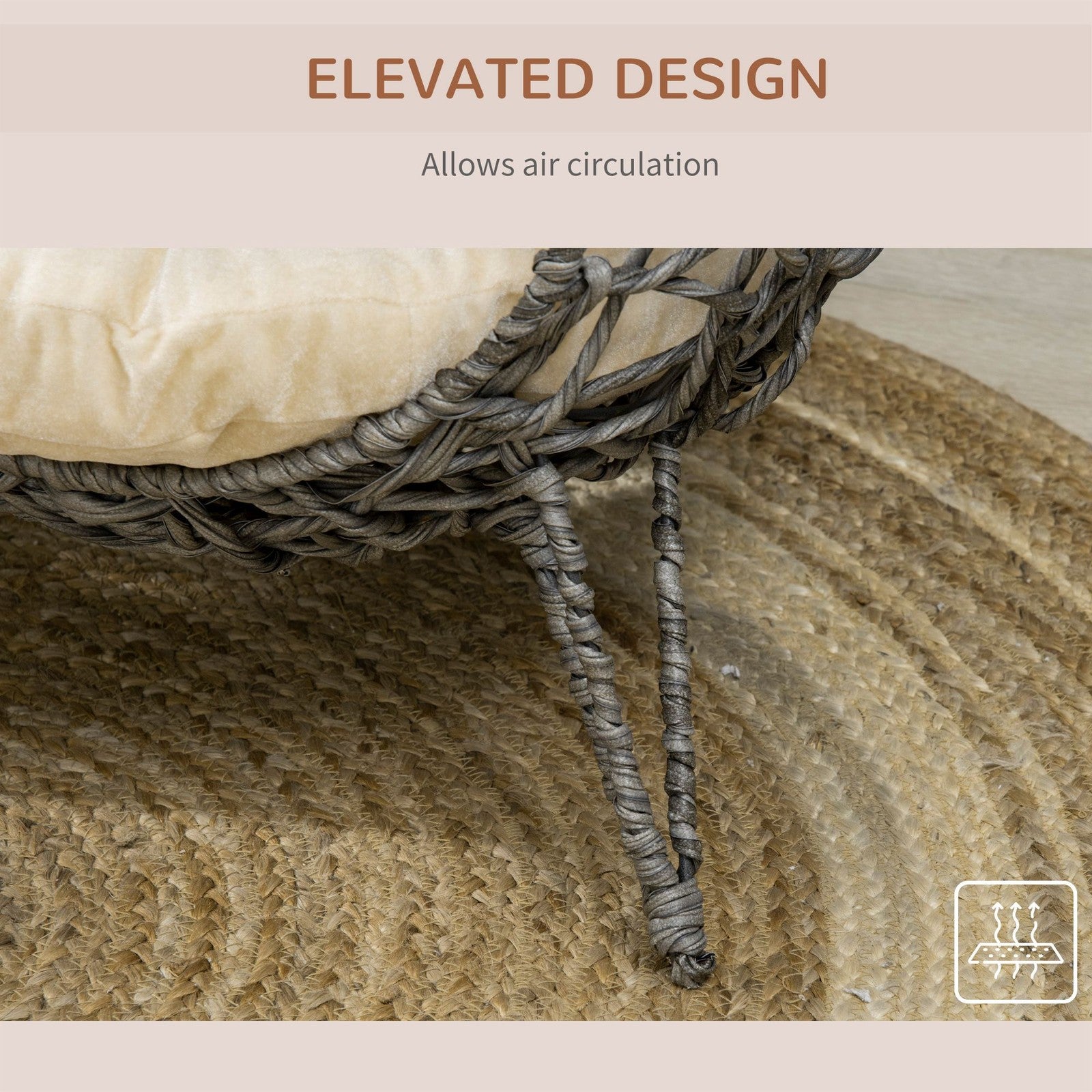 Pawhut Rattan Elevated Cat House Kitten Bed Pet Furniture W/ Cushion Grey