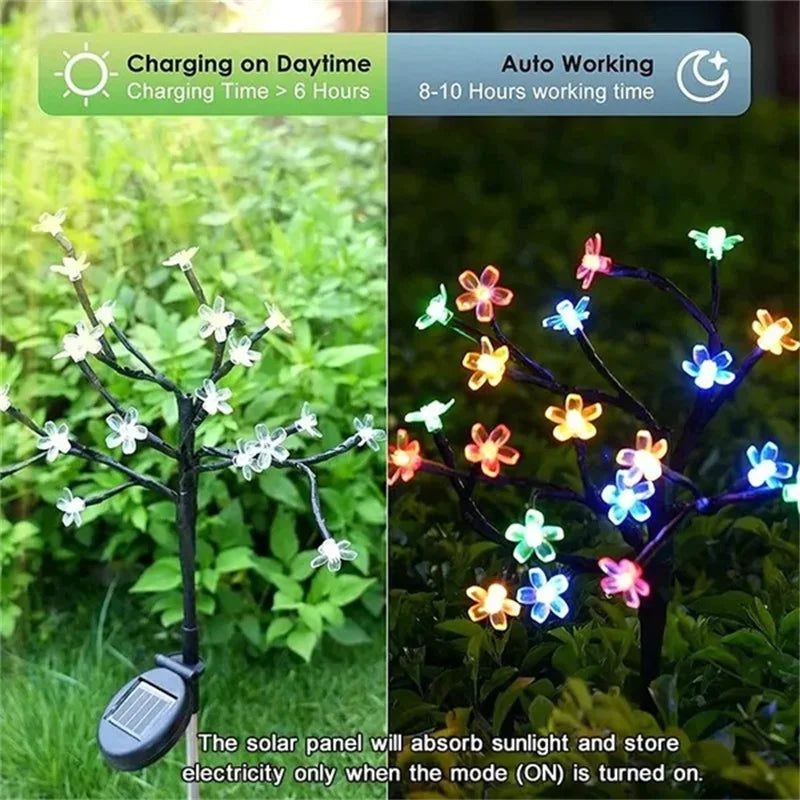 Outdoor Waterproof Solar Garden Lights Sakura/Sunflower Solar Powered Landscape Tree Lights with Battery Lights for Pathway