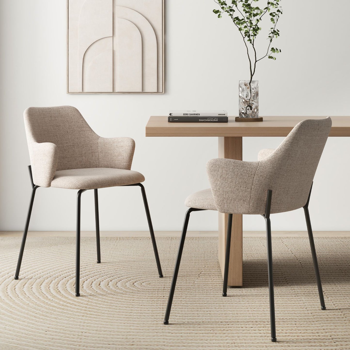 Set of 2 Upholstered Accent Dining Chairs with Curved Backrest