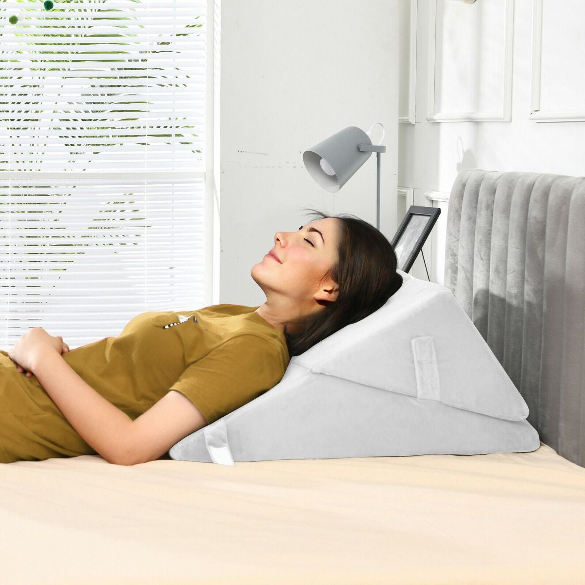 Elevated Bed Wedge Pillow with Headrest and Removable Washable Cover for Reading Comfort