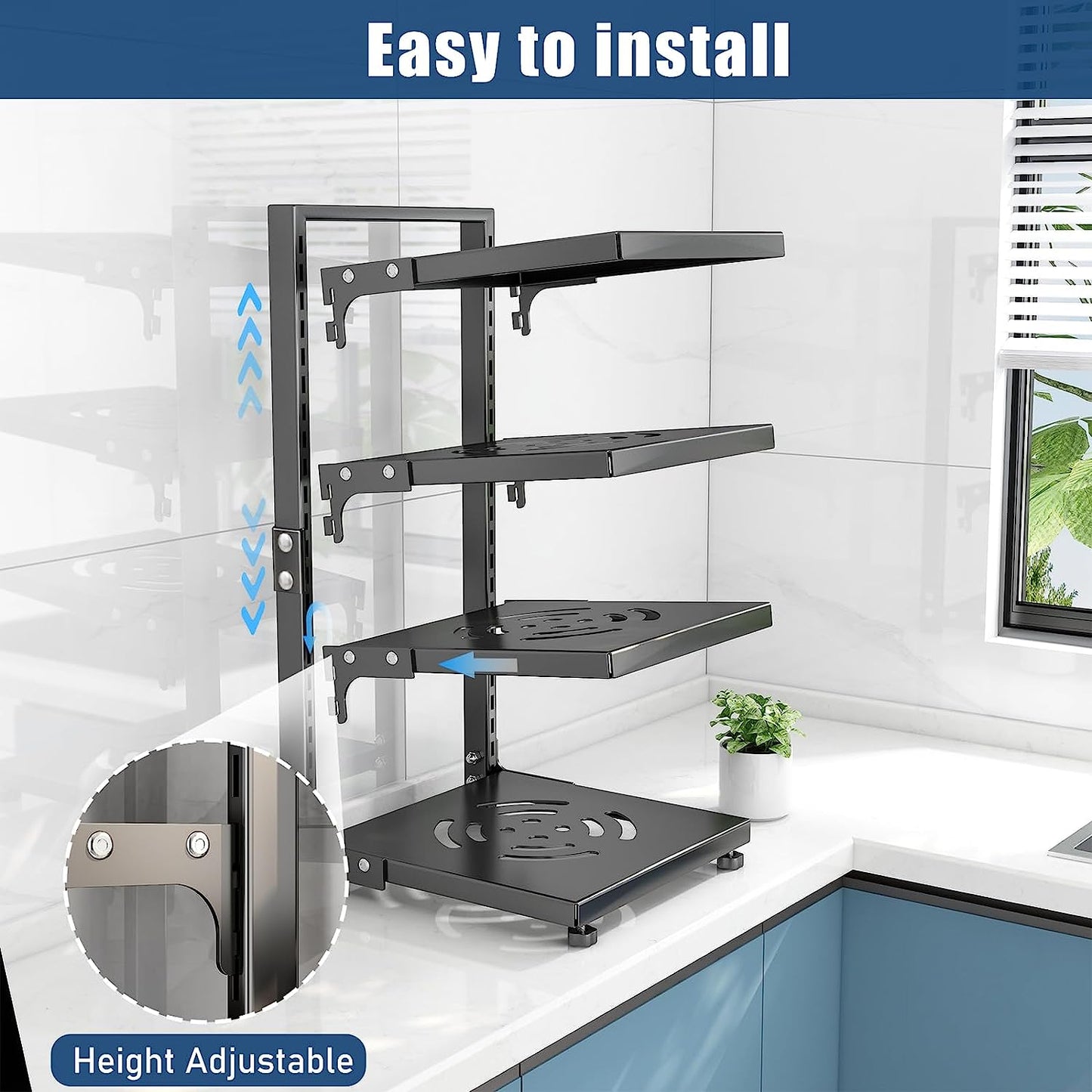 7-Tier Adjustable Heavy-Duty Pan Organizer - Versatile Pot and Pan Rack for Kitchen Counter and Cabinet Storage