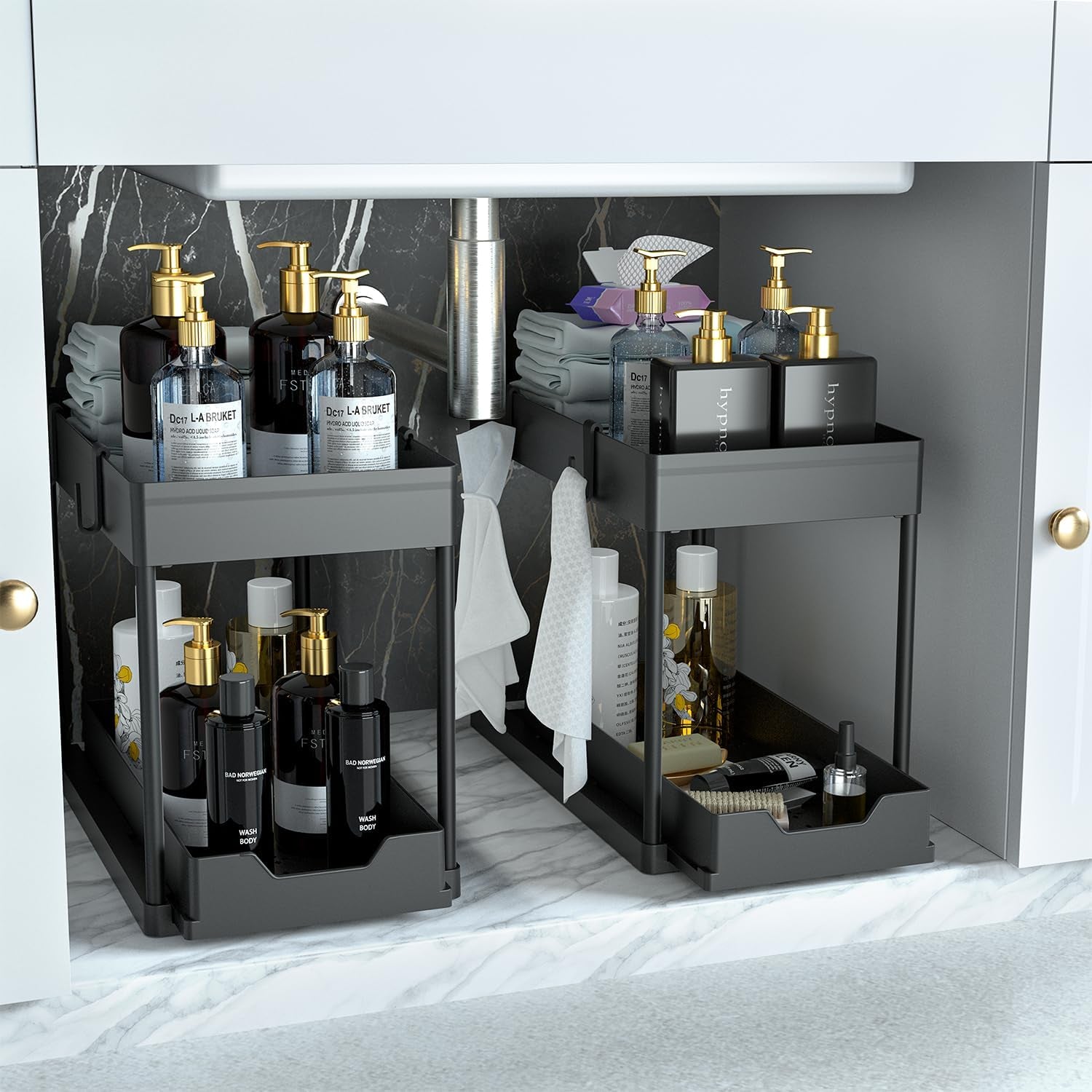 Under Sink Storage 2 Pack, 2 Tier Sliding Organiser