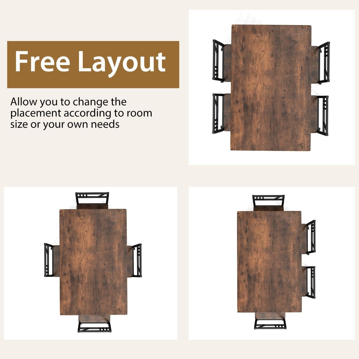 Industrial-Style Kitchen Table and 4 Chairs with Wood like Tabletop and Metal Frame