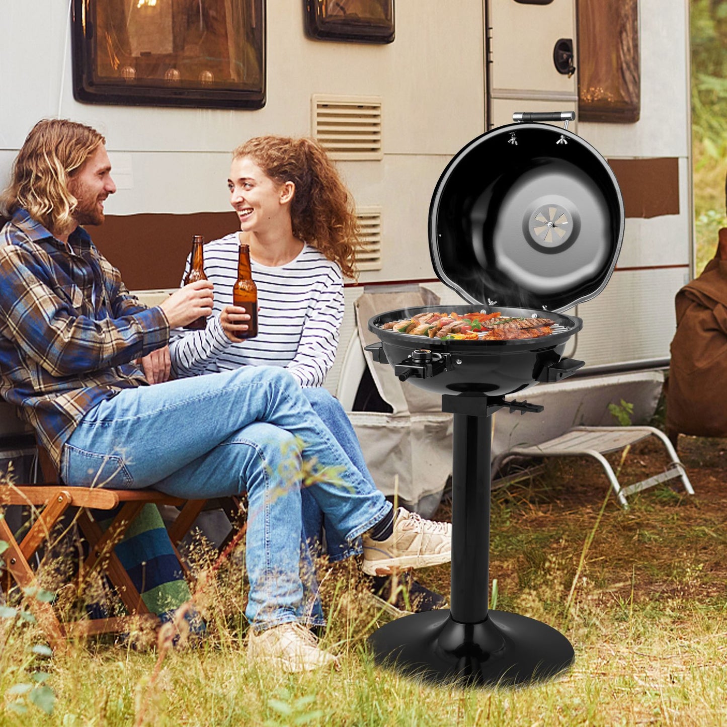 Electric Barbecue Grill with Detachable Non-Stick Cooking Rack