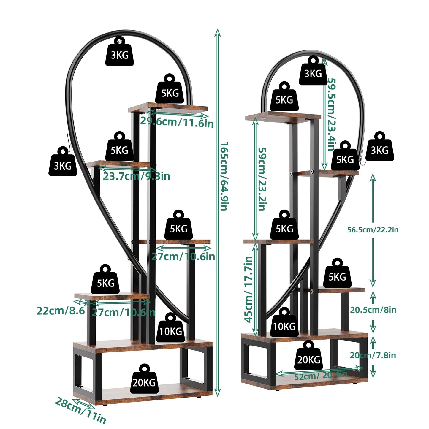 Heart Shaped Ladder Plant Stands for Indoor Plants - 6 Tier - Metal