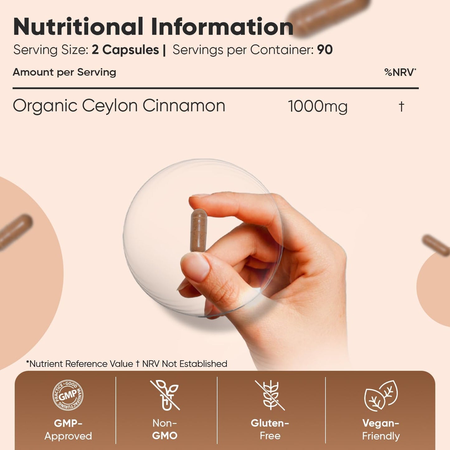 Organic Ceylon Cinnamon Capsules - 1000mg, 180 Vegan Capsules